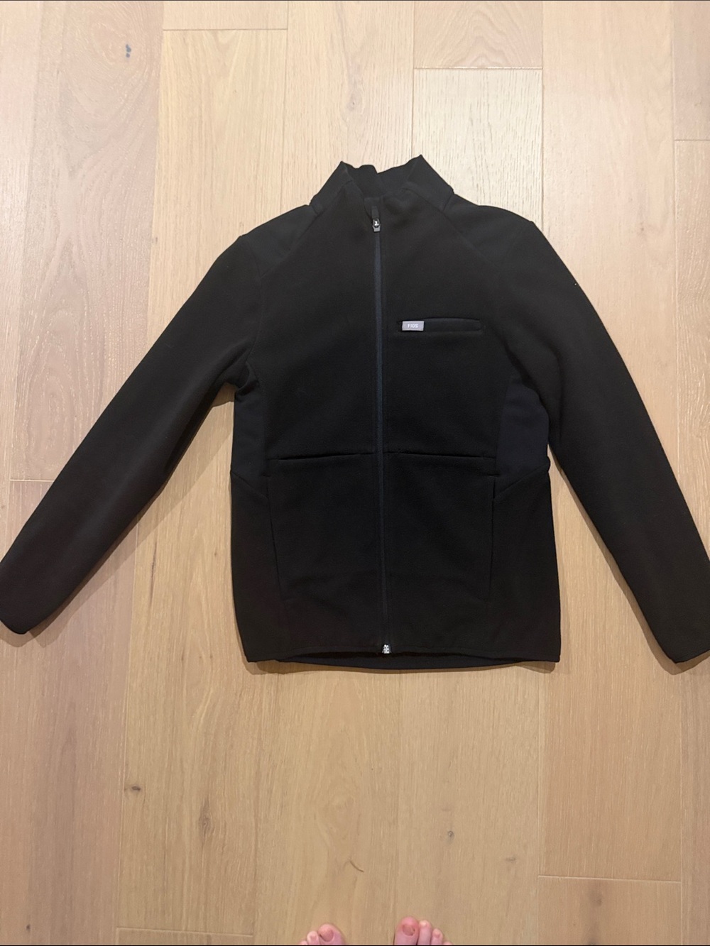 Figs Black Full-Zip Jacket with Chest Pocket